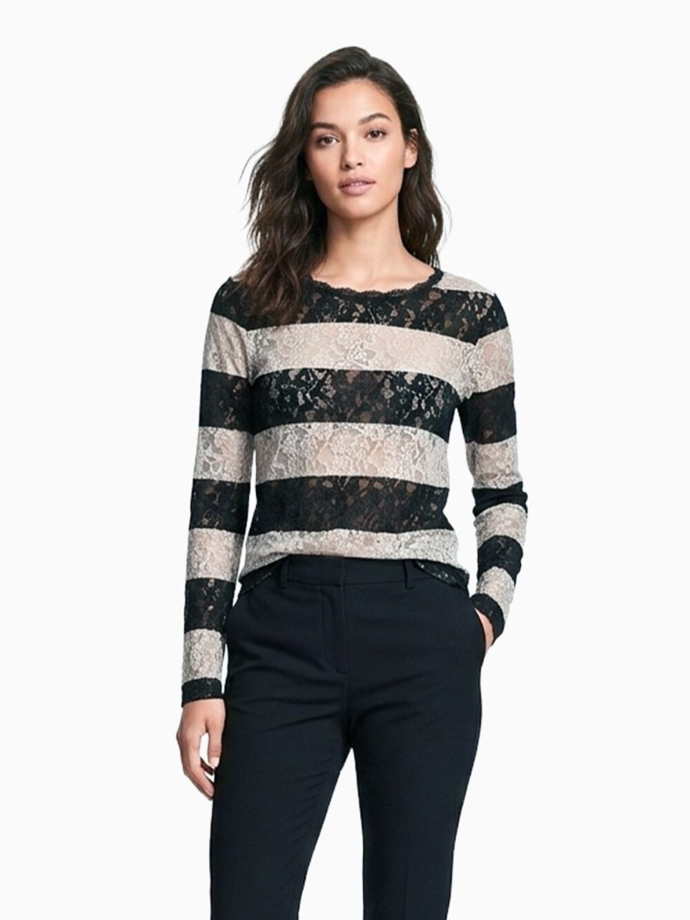 Victoria's Secret Striped Y2K Top SP Floral Lace Black Cream Colorblock 90s Goth